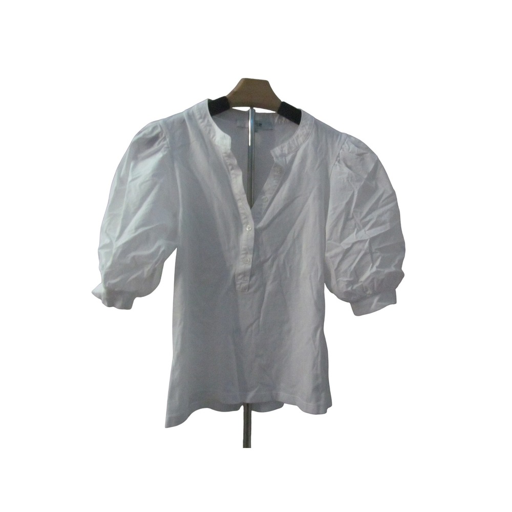 Joe's Jeans Puff Sleeve Henley Top Medium White Cotton Minimalist Chic